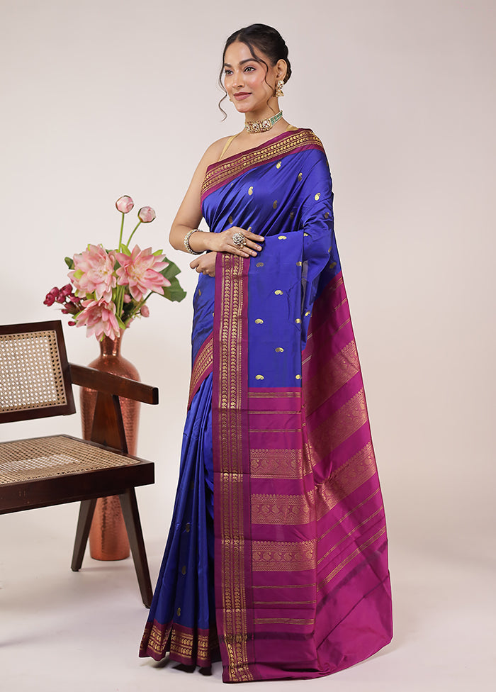 Blue Kanjivaram Silk Saree With Blouse Piece