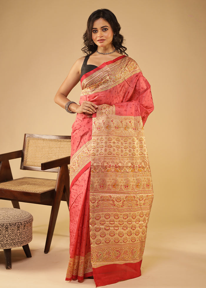 Teal Saffron Duo – Pink & Rust Printed Silk Sarees