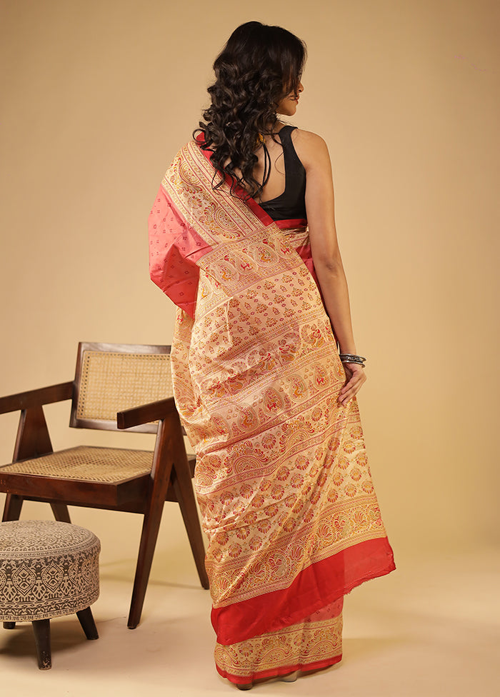 Teal Saffron Duo – Pink & Rust Printed Silk Sarees