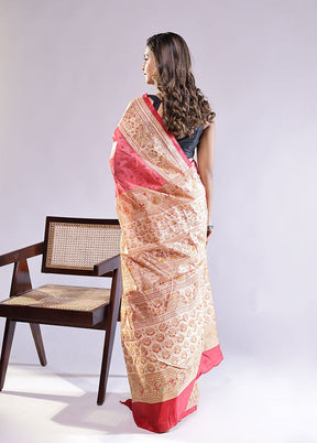 Pink Printed Pure Silk Saree With Blouse Piece