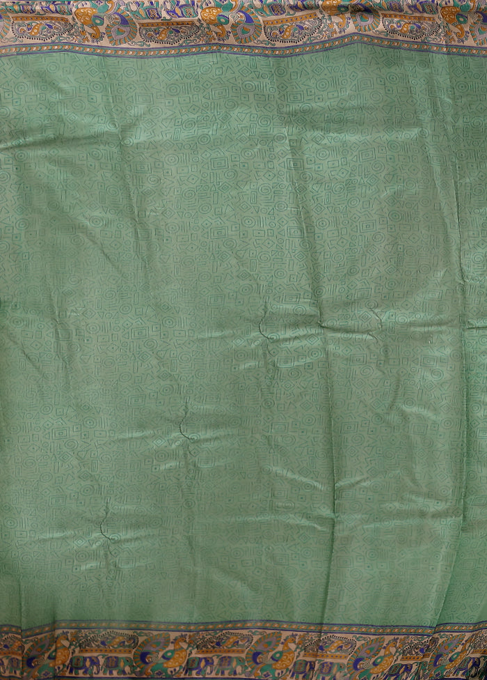 Green Printed Pure Silk Saree Without Blouse Piece