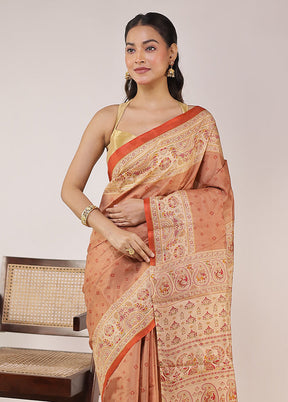 Kojagori Duo – Yellow Kanchipuram & Peach Printed Silk Sarees