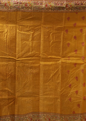 Yellow Printed Pure Silk Saree Without Blouse Piece