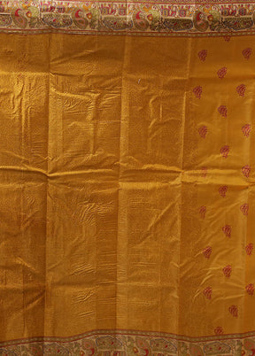 Yellow Printed Pure Silk Saree With Blouse Piece