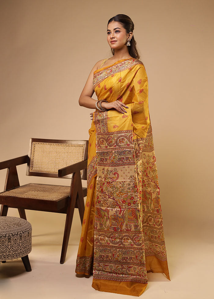 Brown Printed Pure Silk Saree With Blouse Piece
