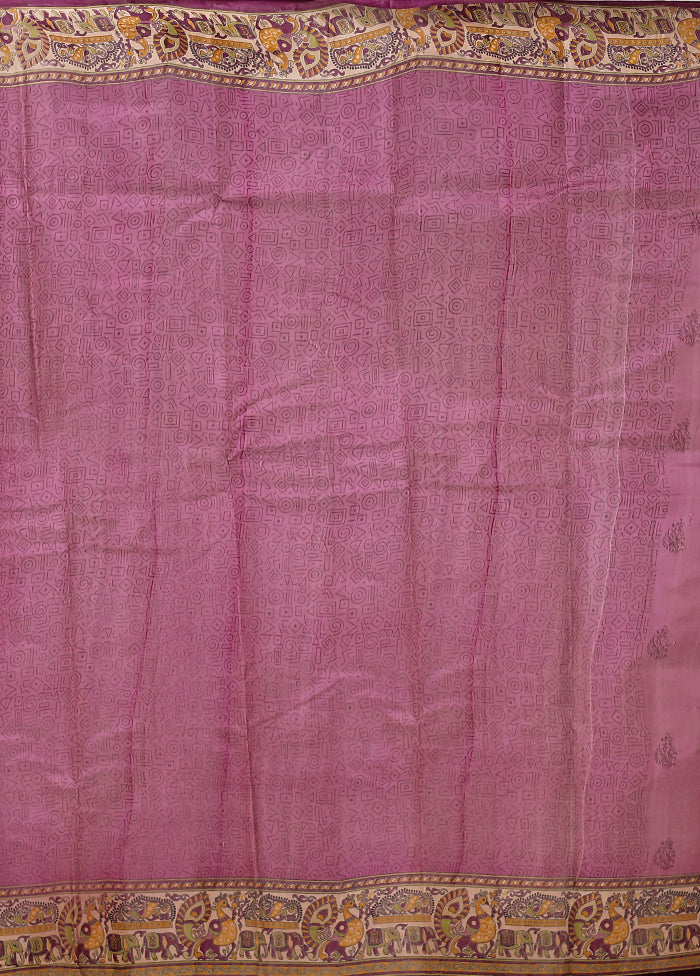 Purple Printed Pure Silk Saree Without Blouse Piece