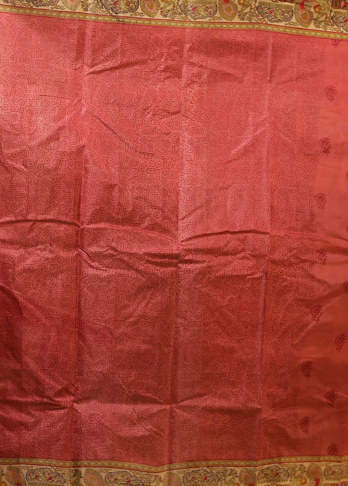 Pink Printed Pure Silk Saree Without Blouse Piece