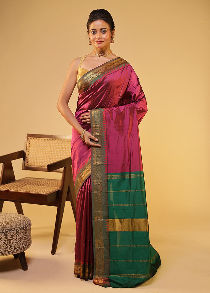Maroon Kanjivaram Silk Saree With Blouse Piece