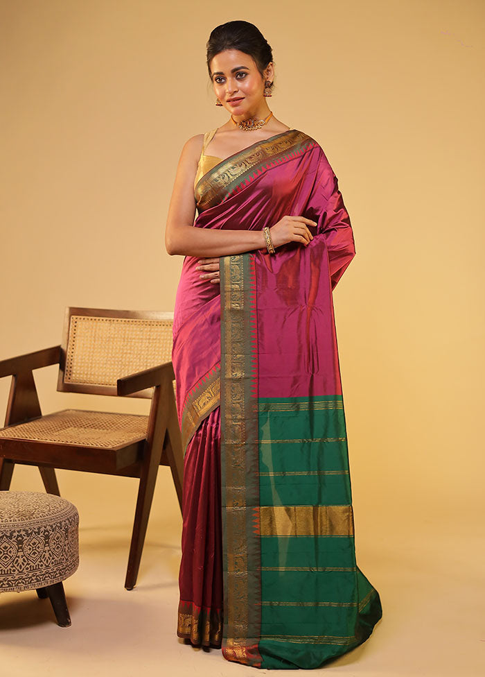 Maroon Kanjivaram Silk Saree With Blouse Piece