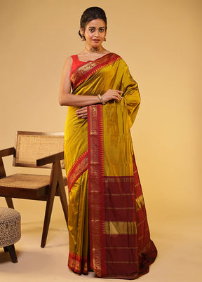 Yellow Kanjivaram Silk Saree With Blouse Piece