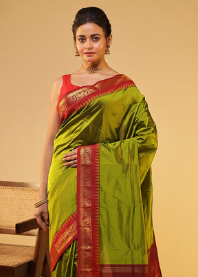 Green Kanjivaram Silk Saree With Blouse Piece