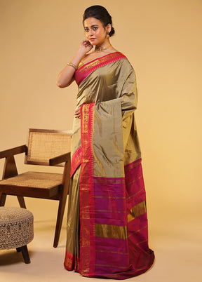 Cream Kanjivaram Silk Saree With Blouse Piece