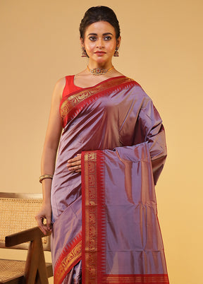Grey Kanjivaram Silk Saree With Blouse Piece