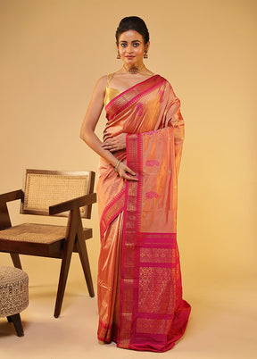 Pink Kanjivaram Silk Saree With Blouse Piece