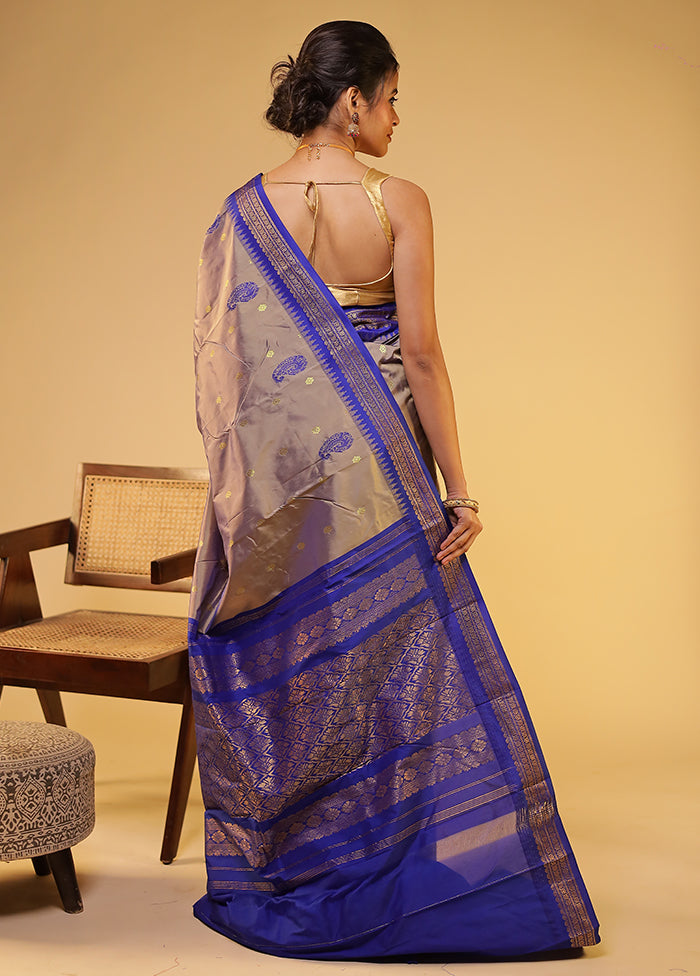 Grey Kanjivaram Silk Saree With Blouse Piece