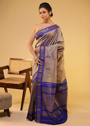Grey Kanjivaram Silk Saree With Blouse Piece