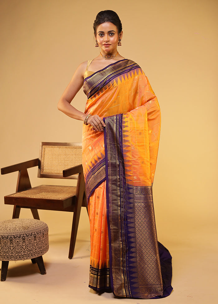 Orange Gadwal Pure Silk Saree With Blouse Piece