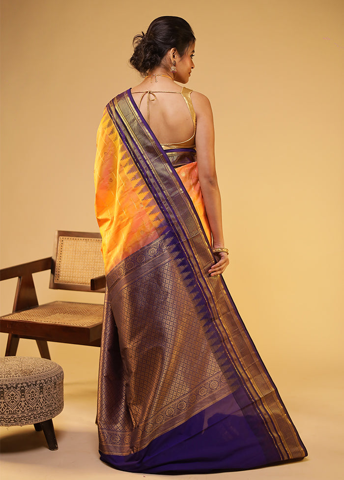 Yellow Gadwal Pure Silk Saree Without Blouse Piece