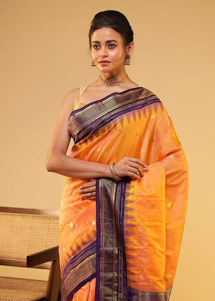 Orange Gadwal Pure Silk Saree With Blouse Piece