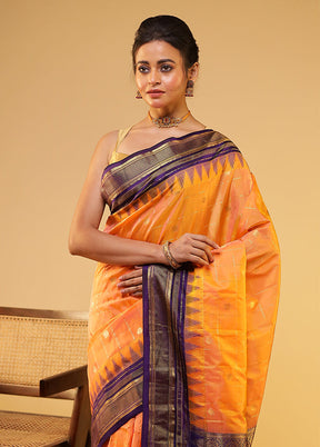 Orange Gadwal Pure Silk Saree With Blouse Piece