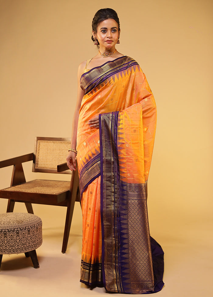 Orange Gadwal Pure Silk Saree With Blouse Piece