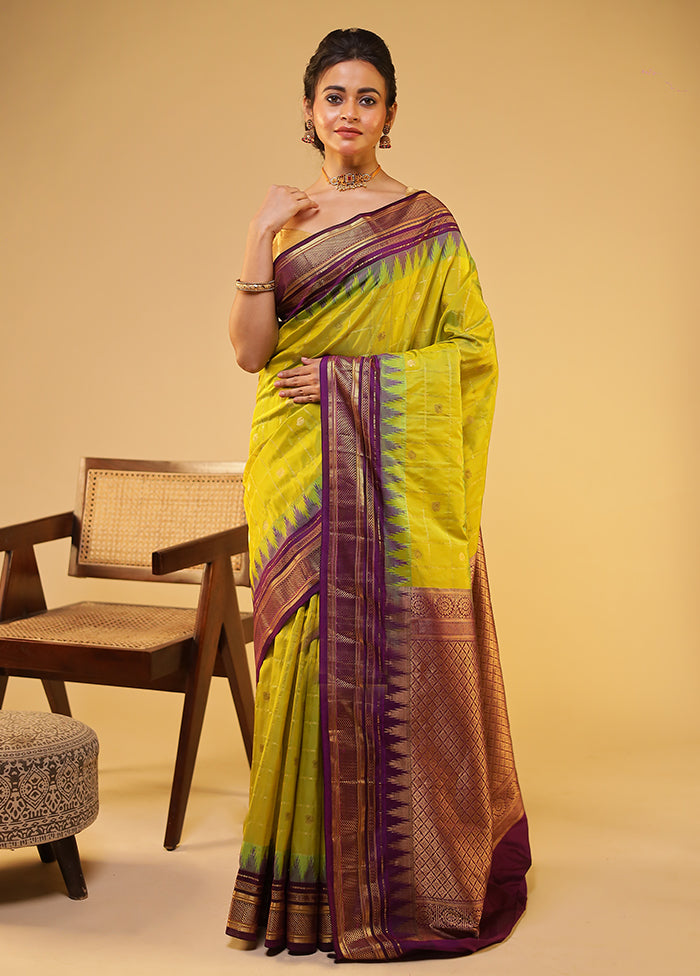 Yellow Gadwal Pure Silk Saree With Blouse Piece
