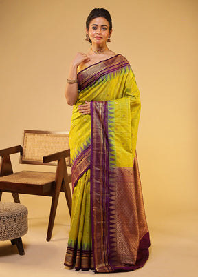 Yellow Gadwal Pure Silk Saree With Blouse Piece