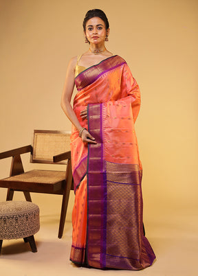 Pink Gadwal Pure Silk Saree Without Blouse Piece