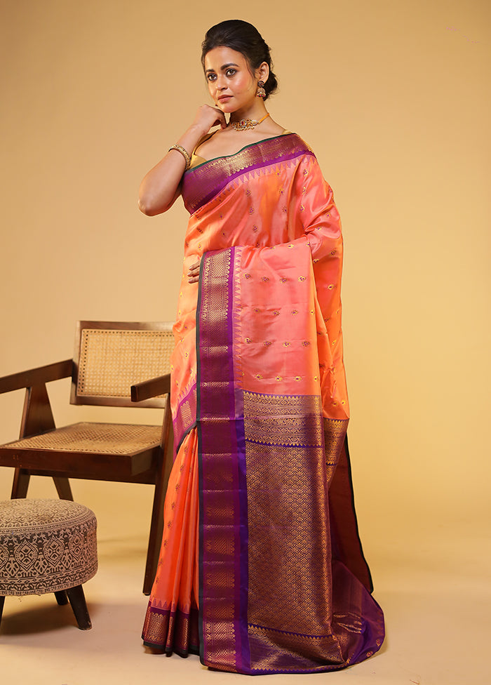 Orange Gadwal Pure Silk Saree With Blouse Piece