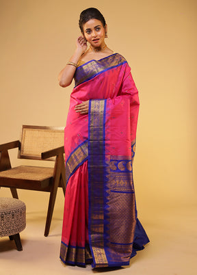 Pink Gadwal Pure Silk Saree Without Blouse Piece