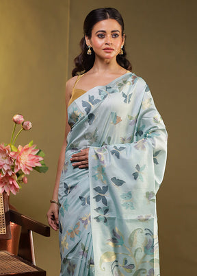 Blue Tussar Silk Saree With Blouse Piece
