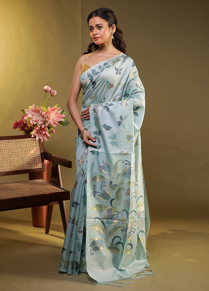Blue Tussar Silk Saree With Blouse Piece