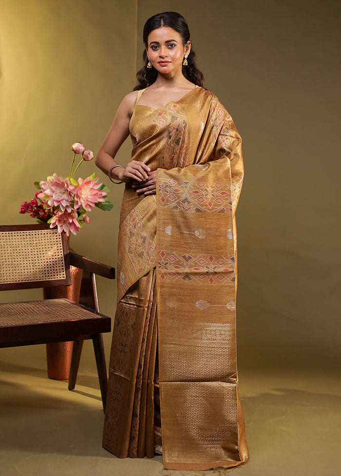 Brown Tussar Silk Saree With Blouse Piece