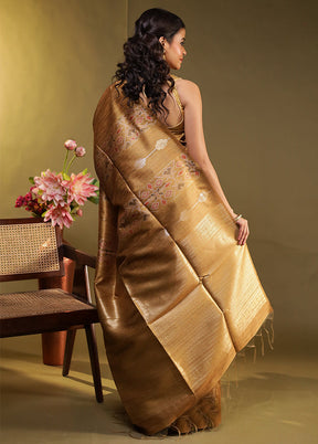 Brown Tussar Silk Saree With Blouse Piece