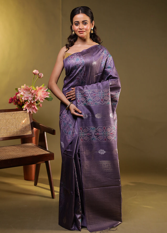 Blue Tussar Silk Saree With Blouse Piece