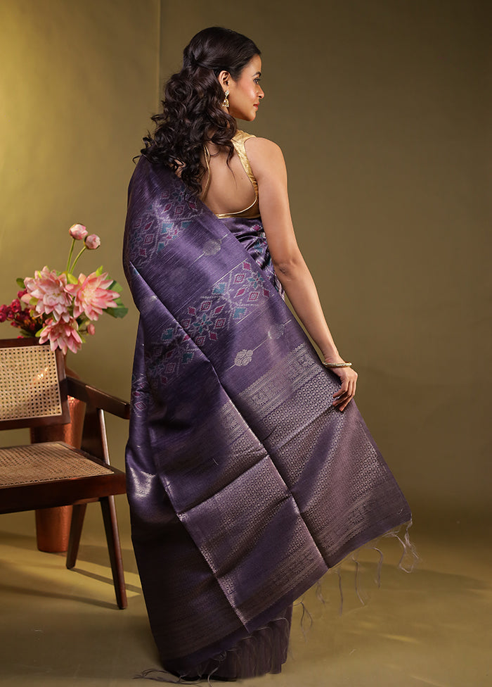 Blue Tussar Silk Saree With Blouse Piece
