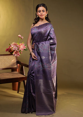Blue Tussar Silk Saree With Blouse Piece