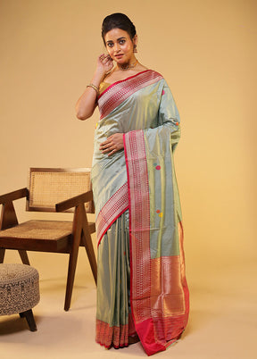 Grey Handloom Katan Pure Silk Saree With Blouse Piece