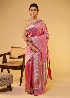 Pink Handloom Katan Pure Silk Saree With Blouse Piece