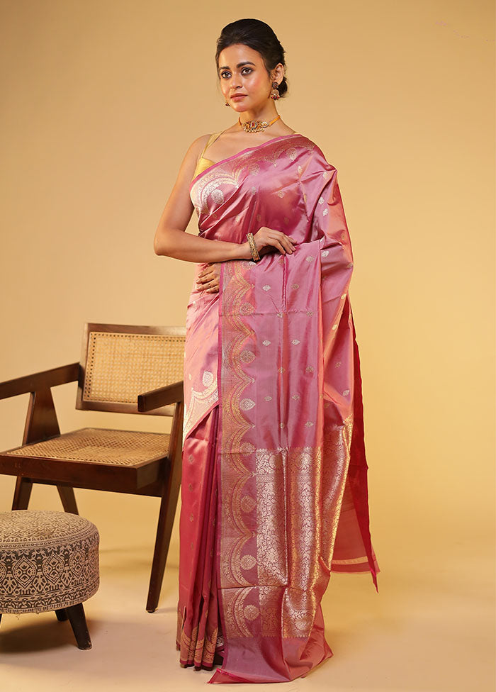 Pink Handloom Katan Pure Silk Saree With Blouse Piece