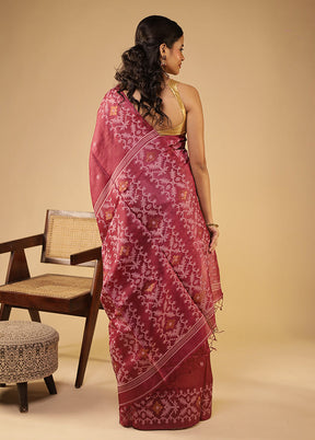 Maroon Handloom Tussar Pure Silk Saree With Blouse Piece