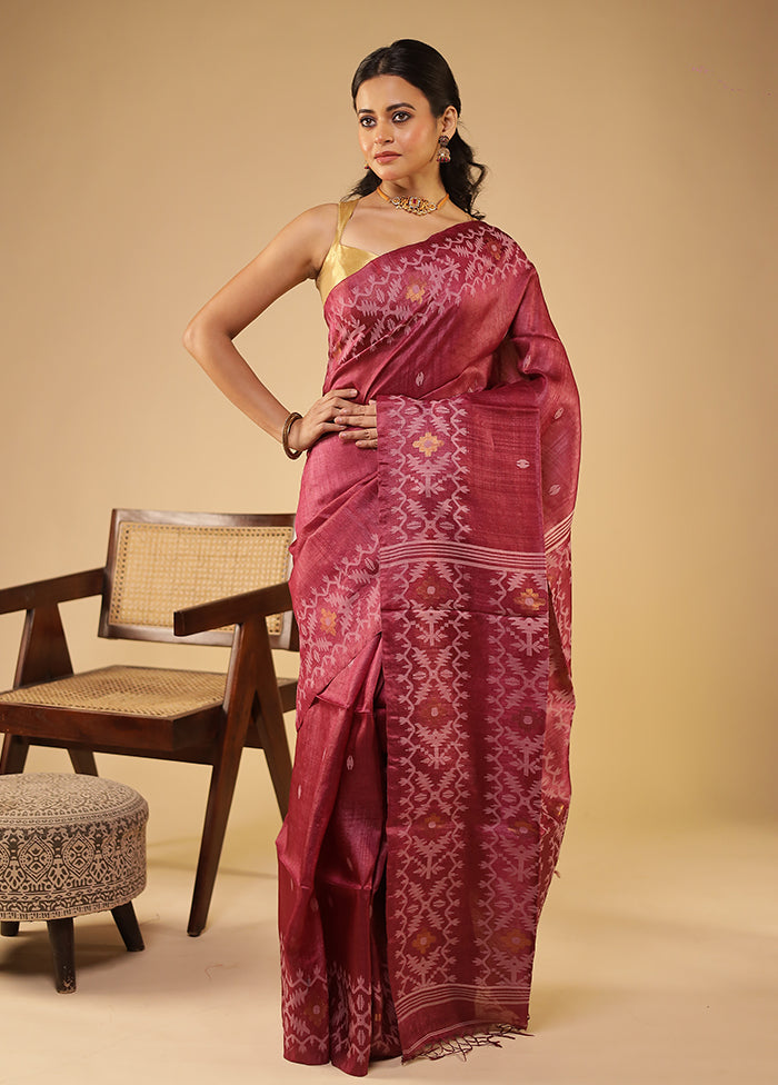 Purple Handloom Tussar Pure Silk Saree With Blouse Piece