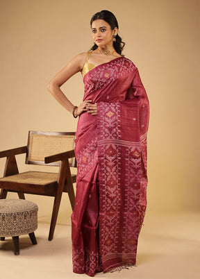 Purple Handloom Tussar Pure Silk Saree With Blouse Piece