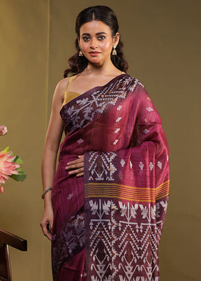 Maroon Handloom Tussar Pure Silk Saree With Blouse Piece