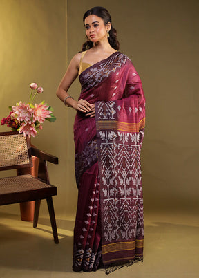 Maroon Handloom Tussar Pure Silk Saree With Blouse Piece
