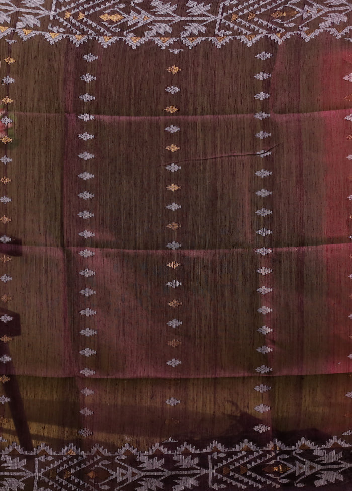 Purple Handloom Tussar Pure Silk Saree With Blouse Piece