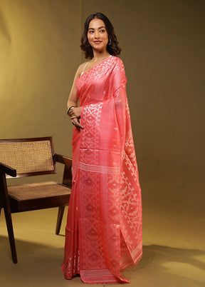 Pink Handloom Tussar Pure Silk Saree With Blouse Piece