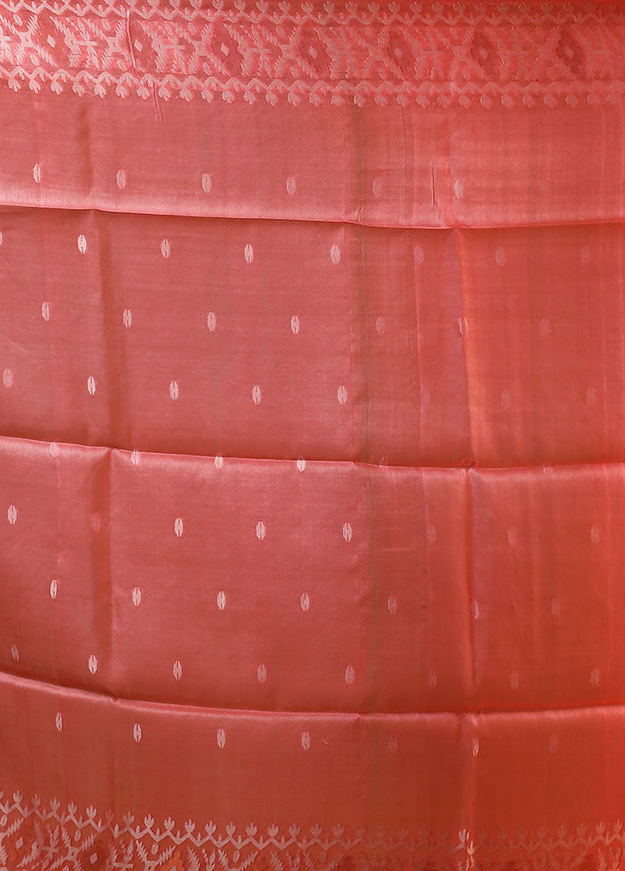 Pink Handloom Tussar Pure Silk Saree With Blouse Piece