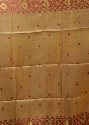 Cream Handloom Tussar Pure Silk Saree With Blouse Piece