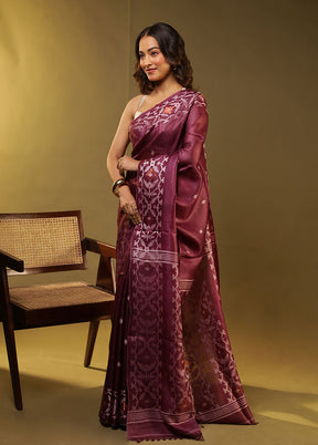 Purple Handloom Tussar Pure Silk Saree With Blouse Piece
